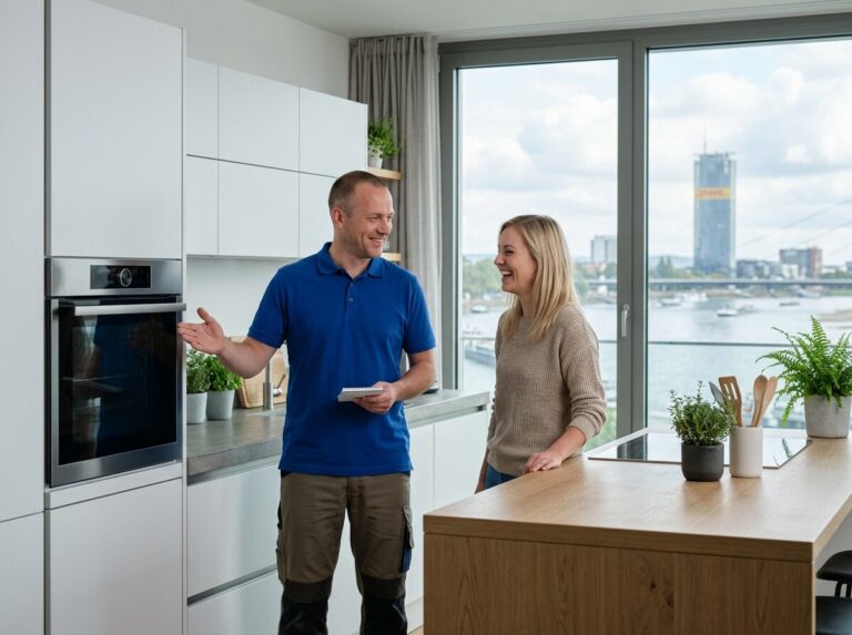 Backofen-Reparatur in Bonn: Kundendienst-Einsatz in der Wohnung, Blick auf den Post Tower am Rhein