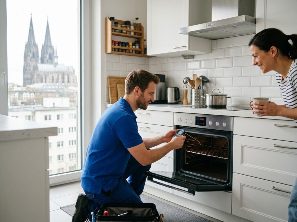 Backofen-Reparatur in Köln: Kundendienst-Einsatz in der Wohnung, Blick auf den Kölner Dom