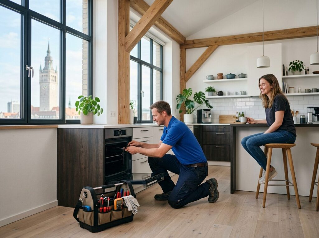 Backofen-Reparatur in Leipzig: Kundendienst-Einsatz in der Wohnung, Blick auf die Leipziger Innenstadt