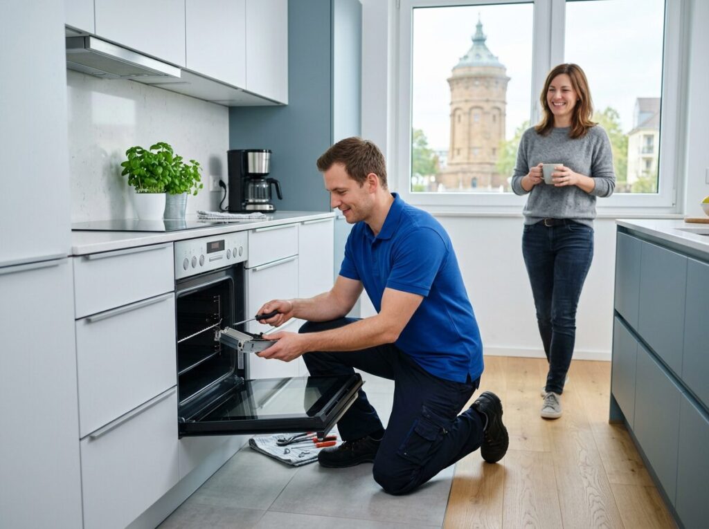 Backofen-Reparatur in Mannheim: Kundendienst-Einsatz in der Wohnung, Blick auf den Wasserturm