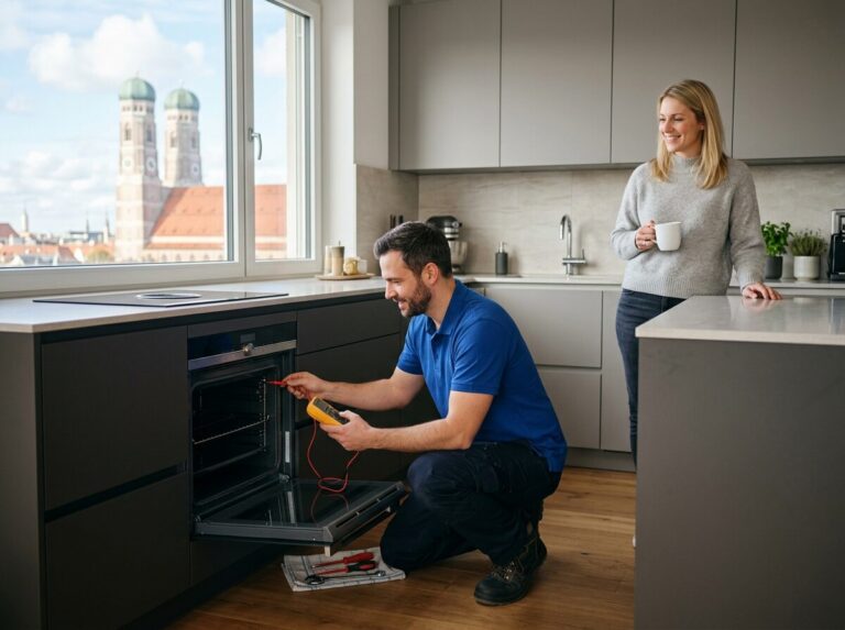 Backofen-Reparatur in München: Kundendienst-Einsatz in der Wohnung, Blick auf die Frauenkirche