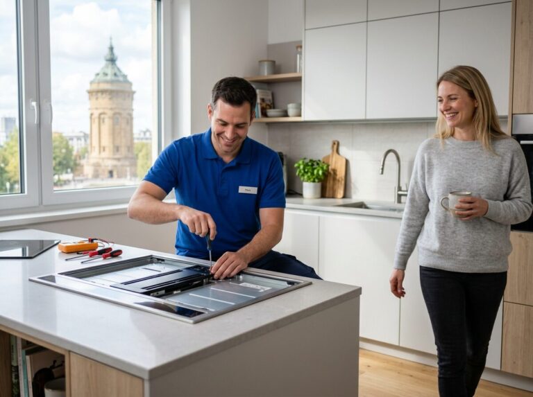 Kochfeld-Reparatur in Mannheim: Kundendienst-Einsatz in der Wohnung, Blick auf den Wasserturm