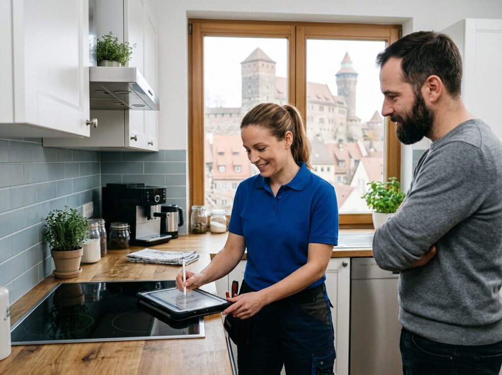 Kochfeld-Reparatur in Nürnberg: Kundendienst-Einsatz in der Wohnung, Blick auf die Kaiserburg