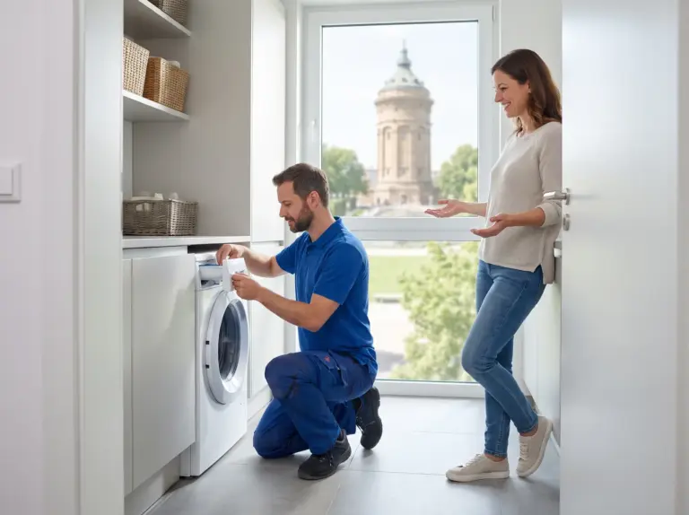 Waschmaschinen-Reparatur in Mannheim – DIGIZT Kundendienst vor Ort, Wasserturm im Fenster